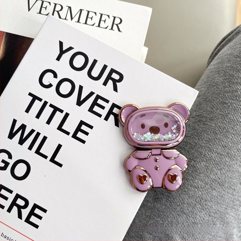 Suport de birou pentru telefon, design urs drăguț de desen animat, material plastic, bază rotativă, suport pentru personalizare