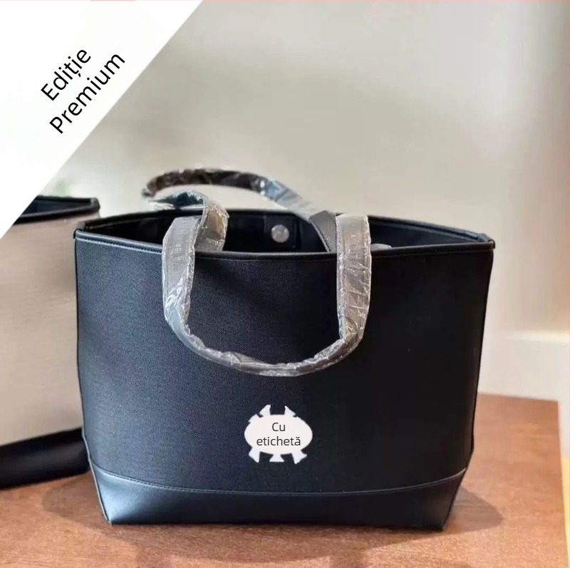 Geantă tote brodată NY, cu curea crossbody, material bumbac-lână, formă orizontal pătrată, închidere magnetică