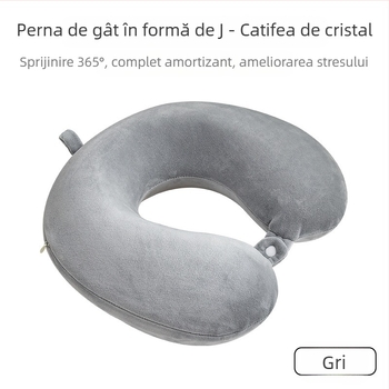 Pernă în formă de U din spumă cu memorie, husă pluș, detașabilă și lavabilă, pentru adulți