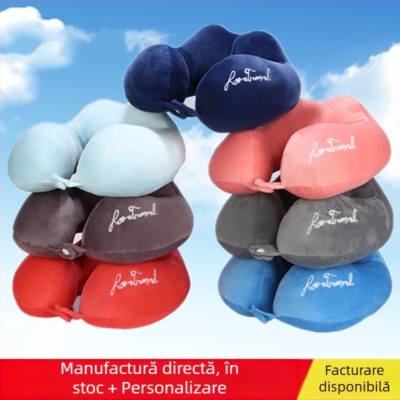 Pernă de călătorie în formă de U pentru gât, umplutură PP 3D, înălțime nucleu 14 cm, husă din velur Crystal Super Soft, potrivită pentru adulți.