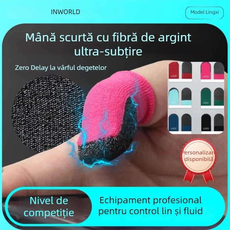 Lingxi cotițe pentru degete din fibră de argint – duble, respirante, ultra-subțiri, compatibile cu ecranul tactil pentru jocuri mobile