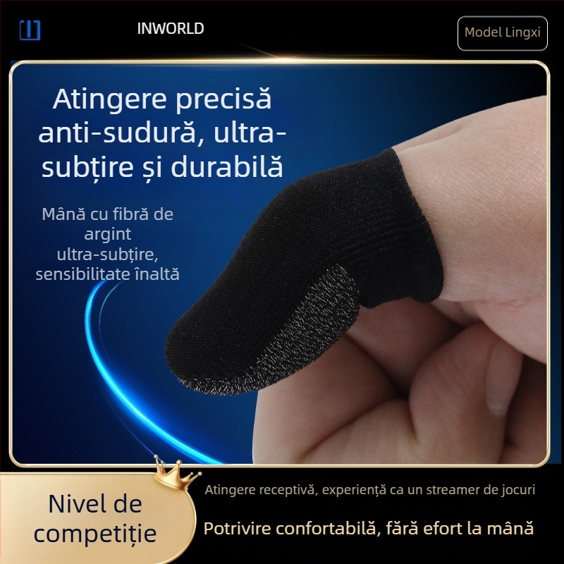 Lingxi cotițe pentru degete din fibră de argint – duble, respirante, ultra-subțiri, compatibile cu ecranul tactil pentru jocuri mobile