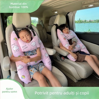 Perne de cap pentru mașină pentru copii – potrivire universală, husă din fibre naturale, umplutură din lână, stil desene animate, utilizare de vară