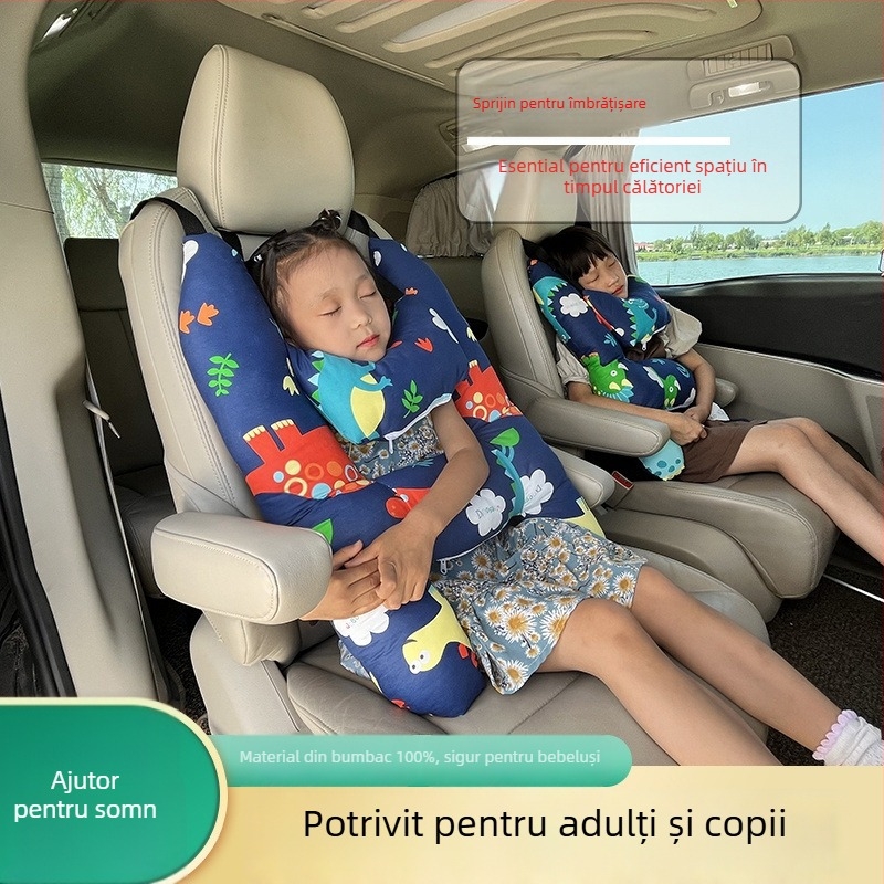 Perne de cap pentru mașină pentru copii – potrivire universală, husă din fibre naturale, umplutură din lână, stil desene animate, utilizare de vară