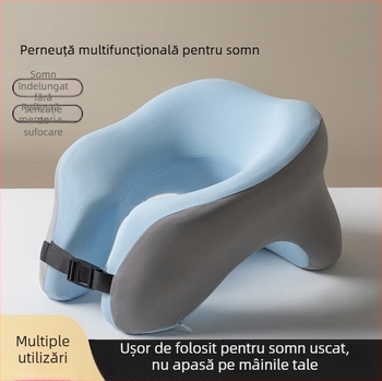 Pernă în formă de U pentru odihnă de zi cu spumă memory, husă din fibre chimice, 0,5–1,0 kg, sprijin pentru gât în timpul întinderii