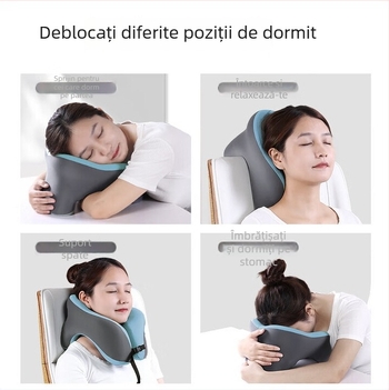 Pernă în formă de U pentru odihnă de zi cu spumă memory, husă din fibre chimice, 0,5–1,0 kg, sprijin pentru gât în timpul întinderii