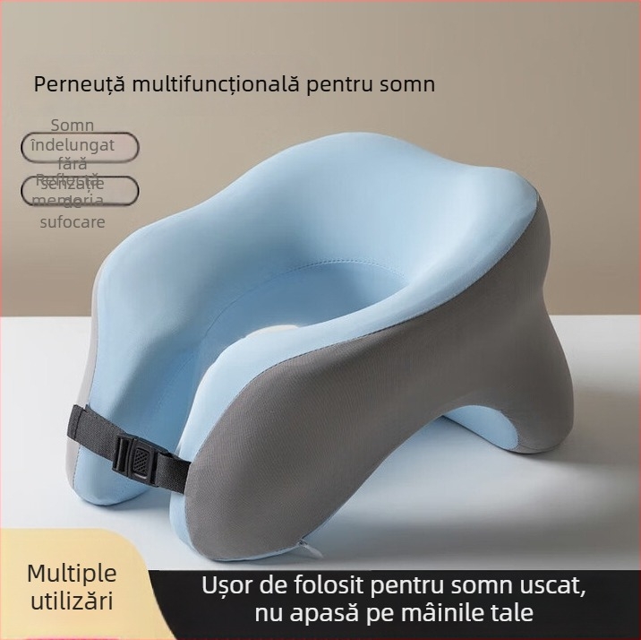 Pernă în formă de U pentru odihnă de zi cu spumă memory, husă din fibre chimice, 0,5–1,0 kg, sprijin pentru gât în timpul întinderii