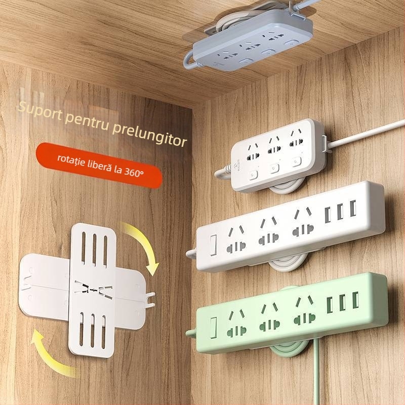 Suport montat pe perete pentru prelungitor — organizare cabluri fără găuri, pentru router și priză, din plastic, stil modern simplu, Brand We Jian