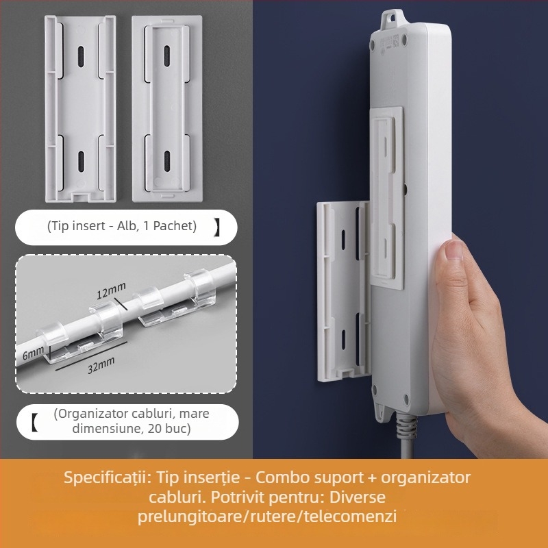 Suport montat pe perete pentru prelungitor — organizare cabluri fără găuri, pentru router și priză, din plastic, stil modern simplu, Brand We Jian