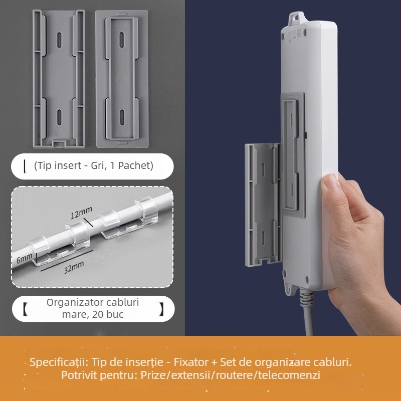 Suport montat pe perete pentru prelungitor — organizare cabluri fără găuri, pentru router și priză, din plastic, stil modern simplu, Brand We Jian