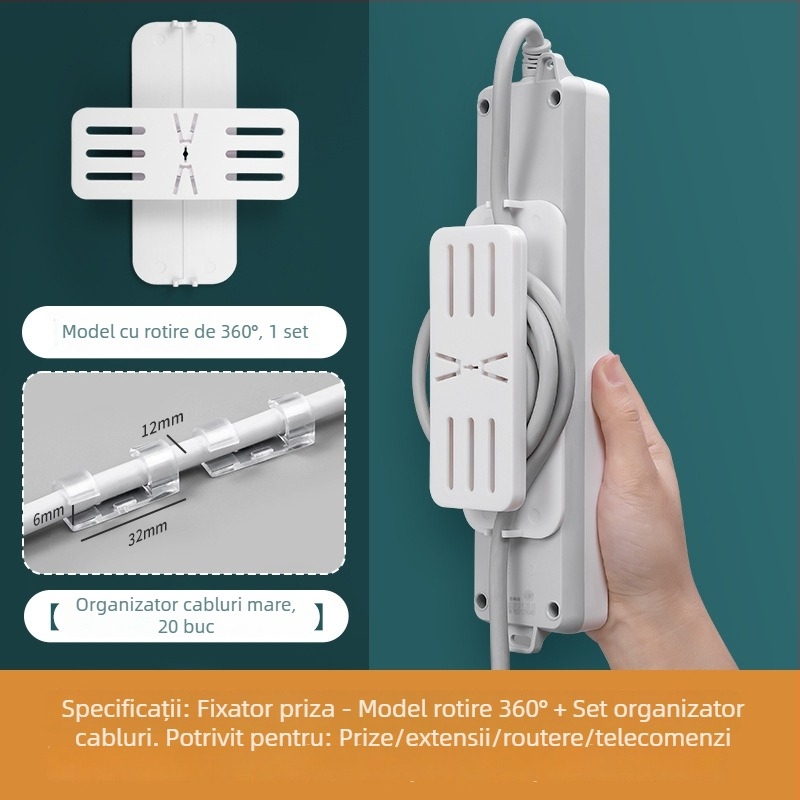 Suport montat pe perete pentru prelungitor — organizare cabluri fără găuri, pentru router și priză, din plastic, stil modern simplu, Brand We Jian