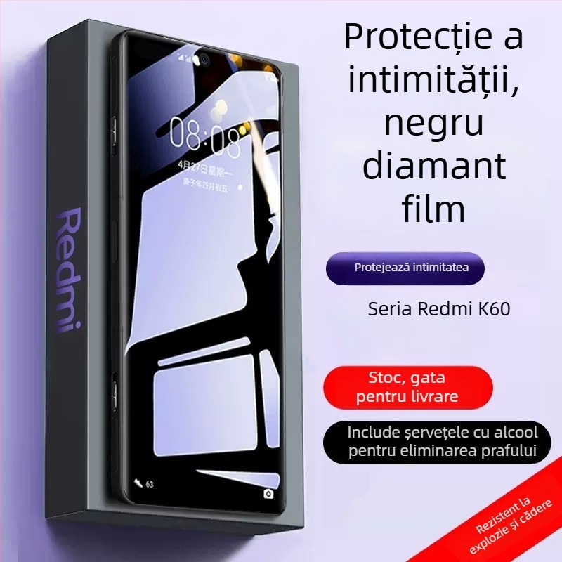Protecție ecran din sticlă temperată pentru Redmi K80, K70 Extreme Edition, K60 Pro, K50 Privacy Edition și K40 — HD, rezistent la șocuri, antiamprentă, anti-cădere, acoperire completă a ecranului