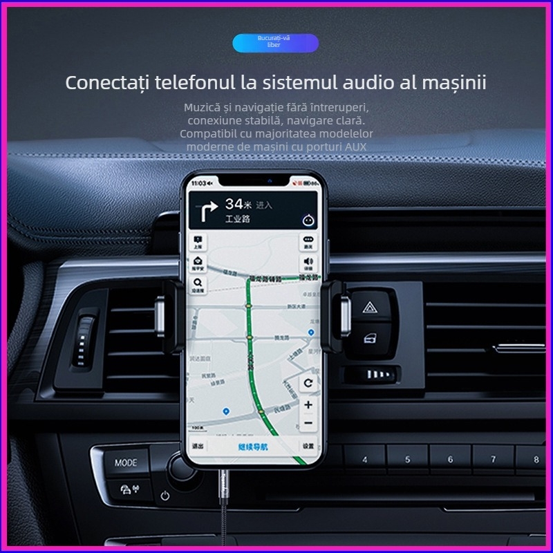 Cabl AUX audio 3,5 mm, măr-măr, nucleu din cupru, contact aurit, ROHS, universal pentru PC și dispozitive mobile