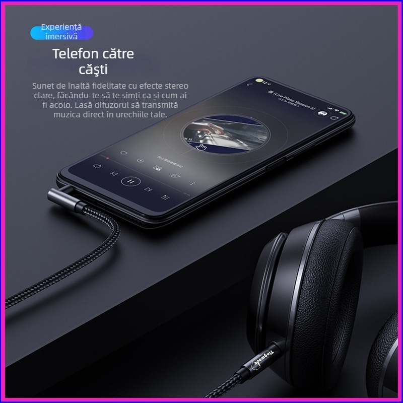 Cabl AUX audio 3,5 mm, măr-măr, nucleu din cupru, contact aurit, ROHS, universal pentru PC și dispozitive mobile