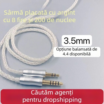 Cablu pentru căști cu 8 fire, cu conductor argintiu, conector KZ MMCX, balansat 4,4 mm