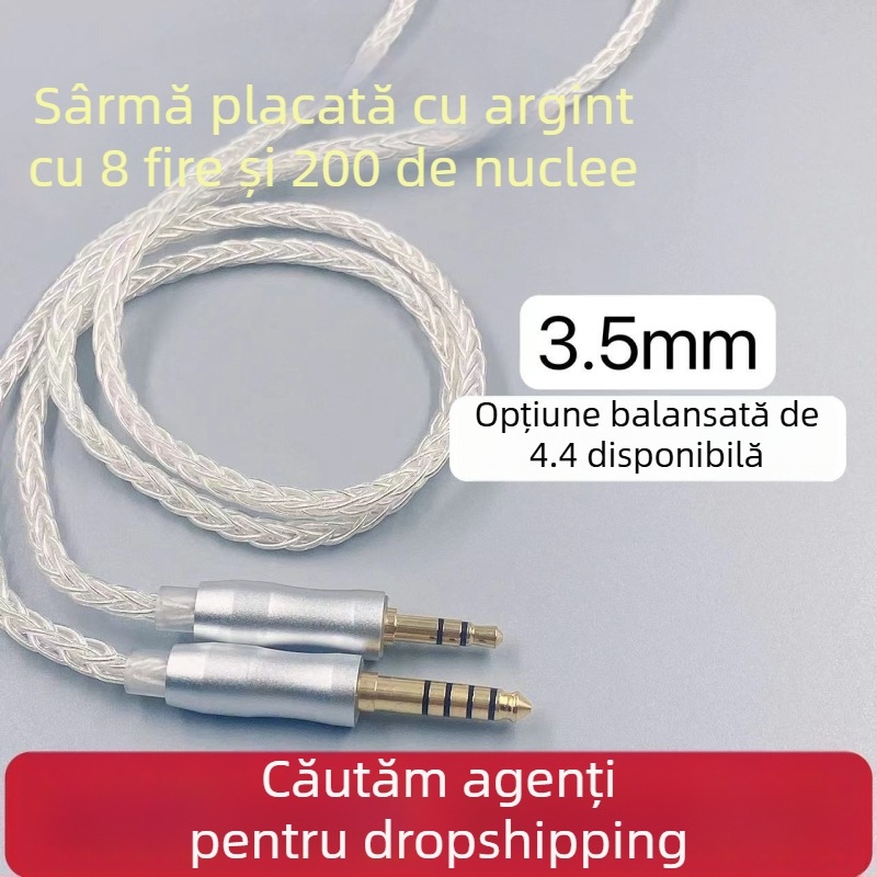 Cablu pentru căști cu 8 fire, cu conductor argintiu, conector KZ MMCX, balansat 4,4 mm
