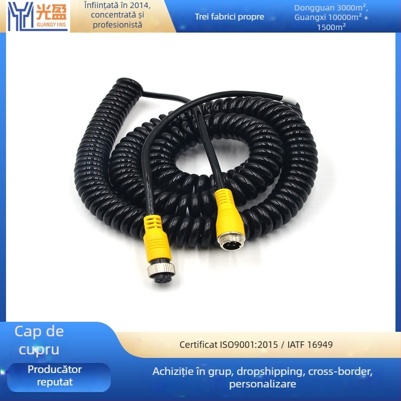 Cablu spirală de extensie video cu conector de aviație pentru camera de marșarier a camioanelor, carcasă TPU, ROHS certificat