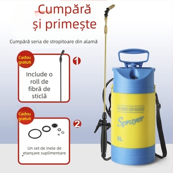 Cană de udare cu manometru și pulverizator cu suport la umăr, material PE/PP, pentru grădină și dezinfectare