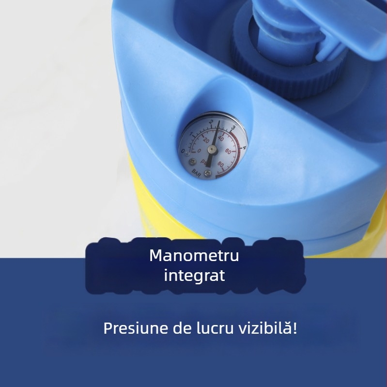 Cană de udare cu manometru și pulverizator cu suport la umăr, material PE/PP, pentru grădină și dezinfectare