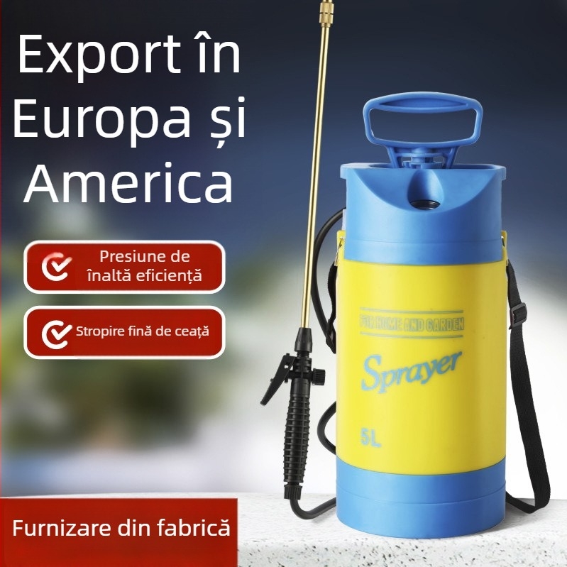 Cană de udare cu manometru și pulverizator cu suport la umăr, material PE/PP, pentru grădină și dezinfectare
