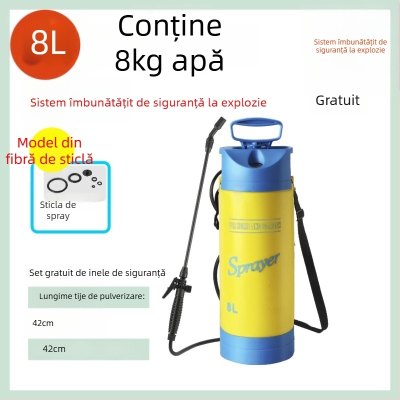 Cană de udare cu manometru și pulverizator cu suport la umăr, material PE/PP, pentru grădină și dezinfectare