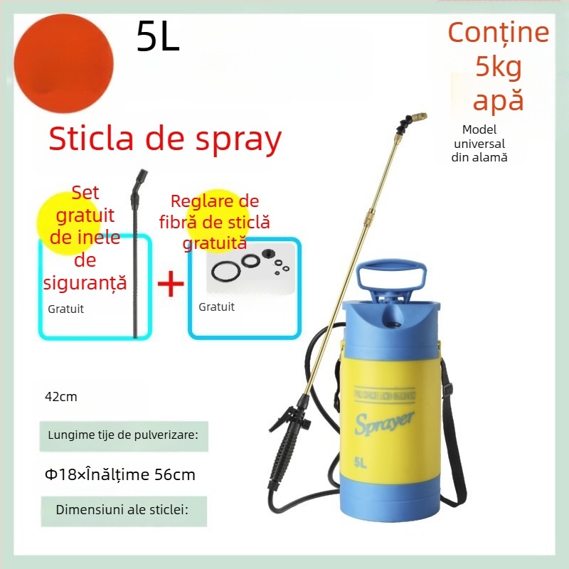 Cană de udare cu manometru și pulverizator cu suport la umăr, material PE/PP, pentru grădină și dezinfectare