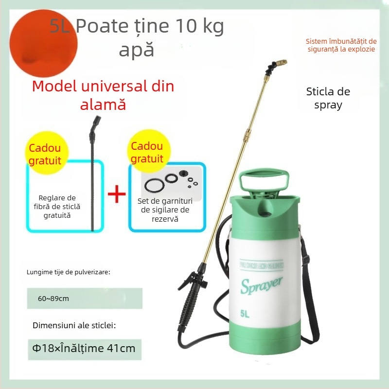 Cană de udare cu manometru și pulverizator cu suport la umăr, material PE/PP, pentru grădină și dezinfectare