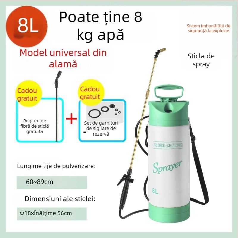 Cană de udare cu manometru și pulverizator cu suport la umăr, material PE/PP, pentru grădină și dezinfectare