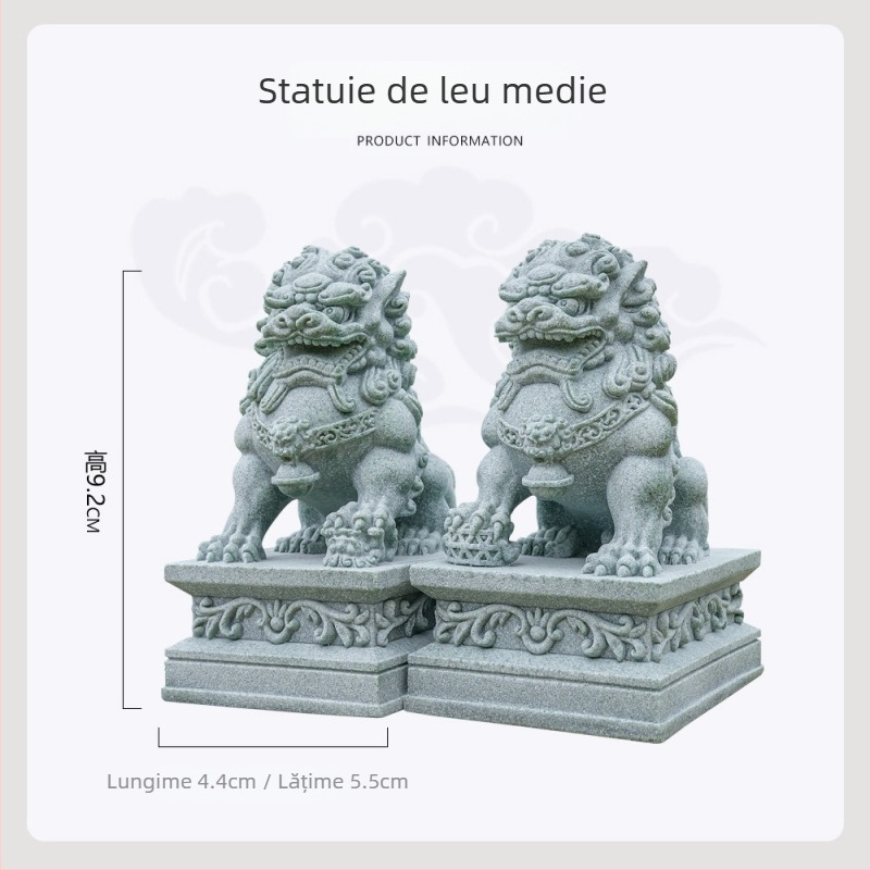 Cuplu de lei păzitori din piatră – ornament de birou pentru Tea Pet și acvariu, stil Chinez Nou