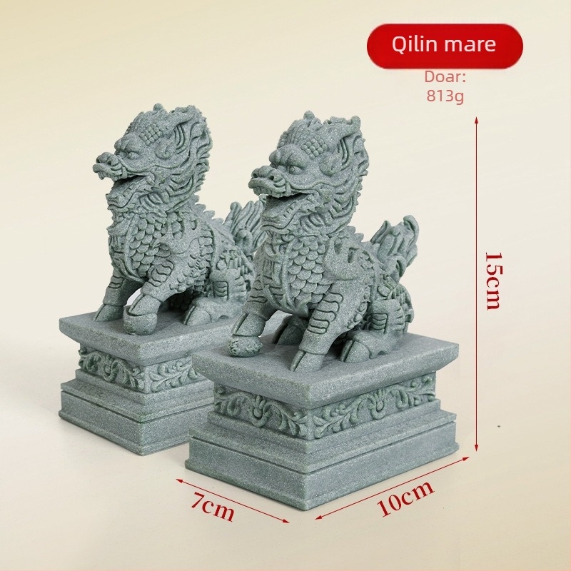 Cuplu de lei păzitori din piatră – ornament de birou pentru Tea Pet și acvariu, stil Chinez Nou