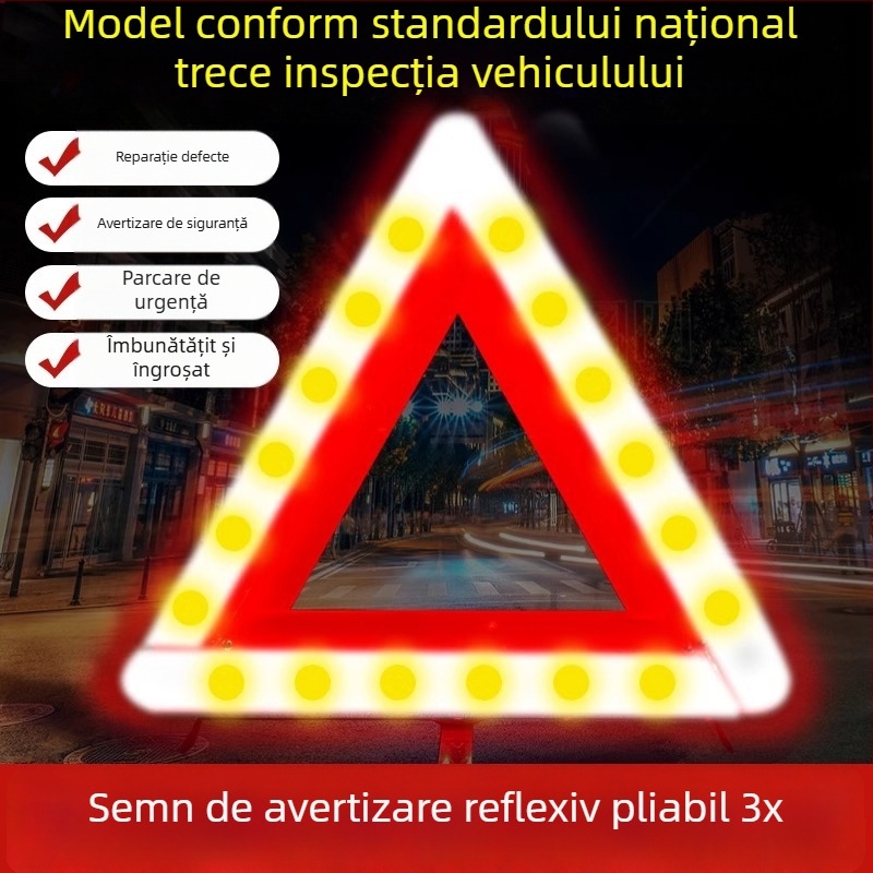 Semnal de avertizare auto pe trepied, triunghi reflectorizant din PVC pentru parcare