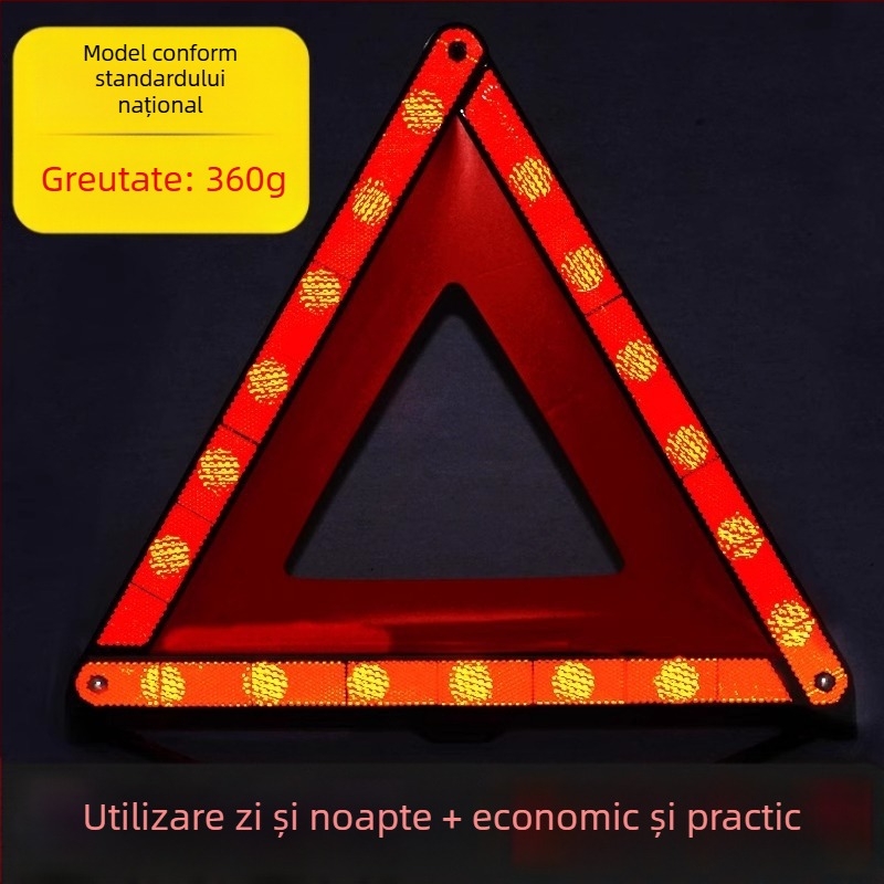 Semnal de avertizare auto pe trepied, triunghi reflectorizant din PVC pentru parcare