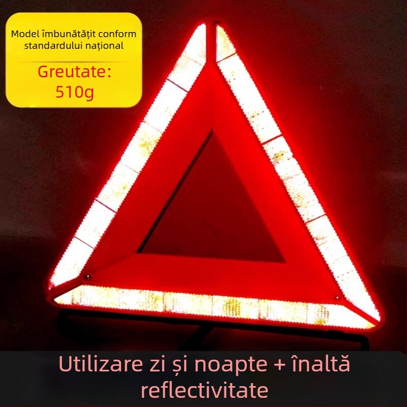 Semnal de avertizare auto pe trepied, triunghi reflectorizant din PVC pentru parcare