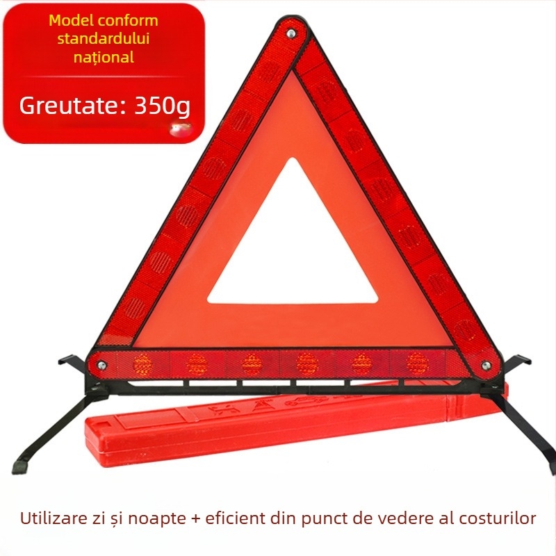 Semnal de avertizare auto pe trepied, triunghi reflectorizant din PVC pentru parcare
