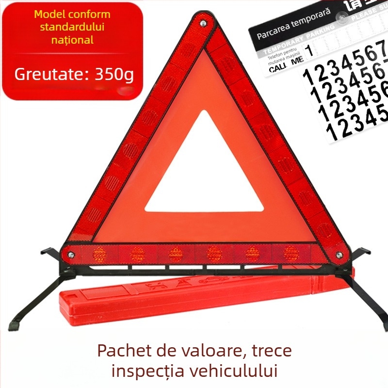 Semnal de avertizare auto pe trepied, triunghi reflectorizant din PVC pentru parcare
