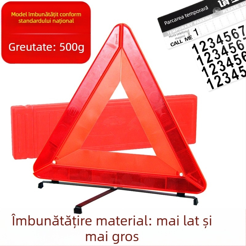 Semnal de avertizare auto pe trepied, triunghi reflectorizant din PVC pentru parcare