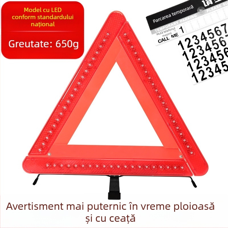 Semnal de avertizare auto pe trepied, triunghi reflectorizant din PVC pentru parcare
