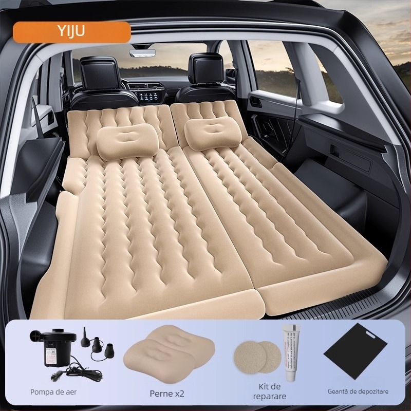 Yishui pat gonflabil auto pentru SUV-uri și mașini — PVC cu acoperire velur, umflare automată, greutate 3 kg, capacitate de încărcare 300 kg, potrivire universală