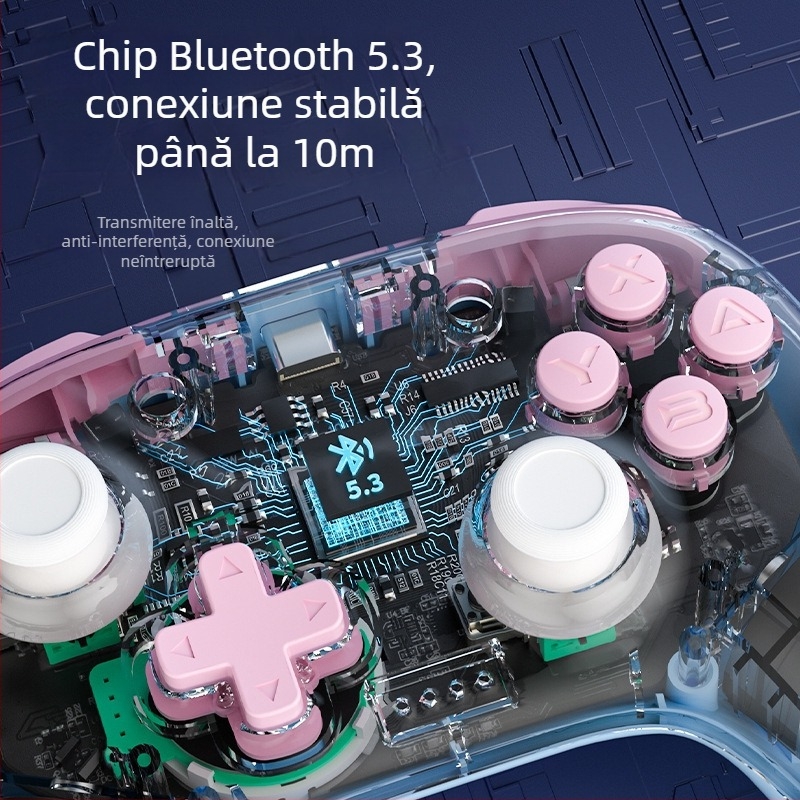Controler de joc cu Bluetooth, Type-C, senzor de mișcare și vibrații, Compatibil Switch/PC/iOS/Android