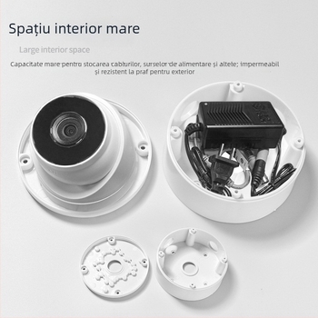 Suport de montaj pe plafon, sferic, din ABS pentru camere de supraveghere, cu placă de bază și cutie pentru gestionarea cablurilor