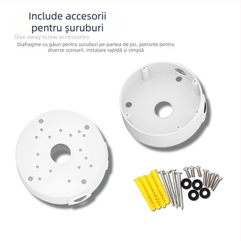 Suport de montaj pe plafon, sferic, din ABS pentru camere de supraveghere, cu placă de bază și cutie pentru gestionarea cablurilor