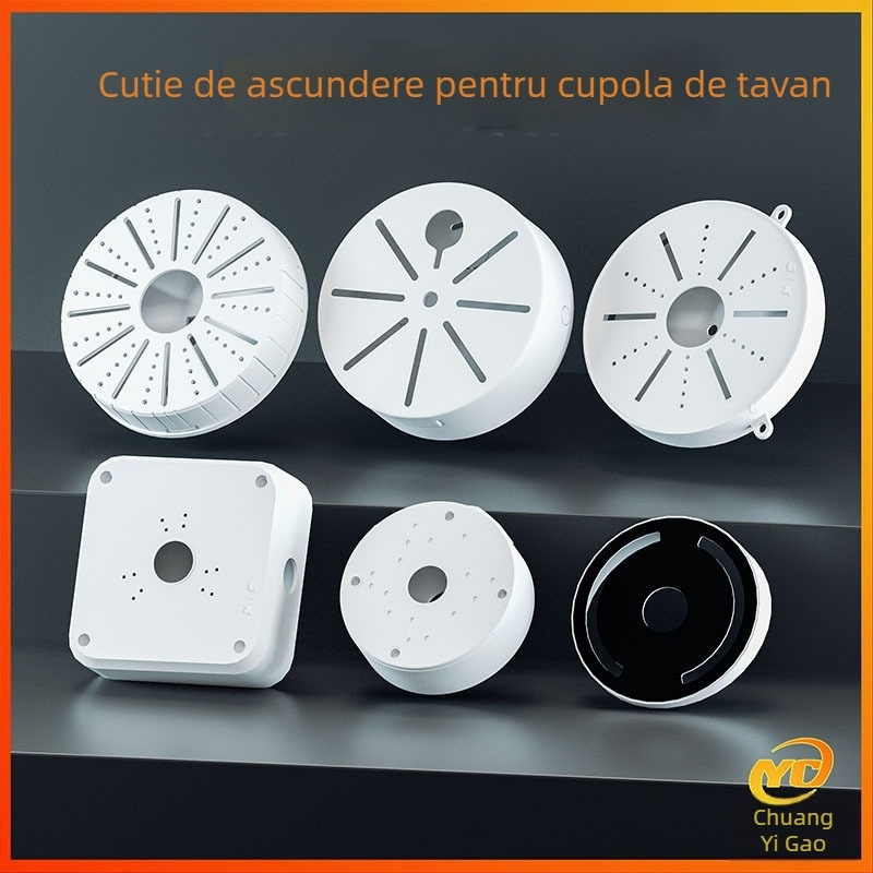 Suport de montaj pe plafon, sferic, din ABS pentru camere de supraveghere, cu placă de bază și cutie pentru gestionarea cablurilor