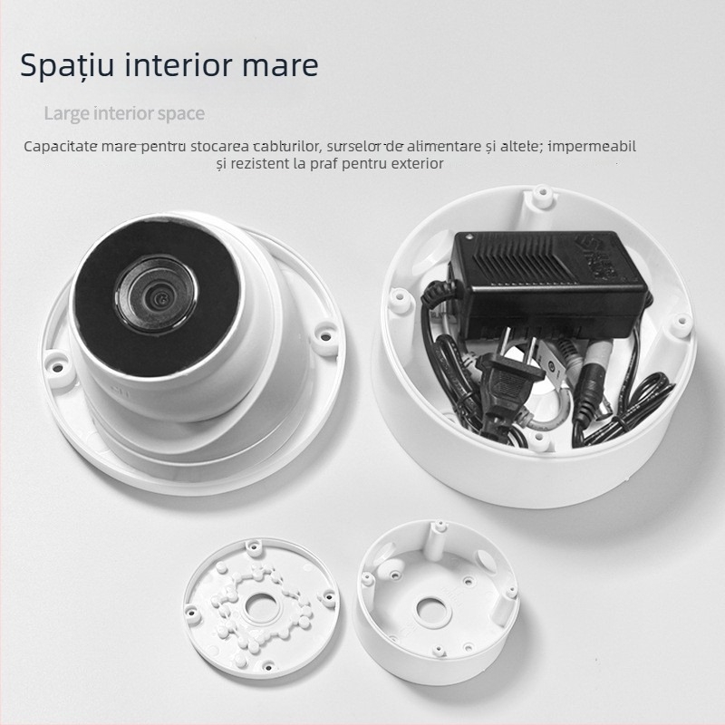 Suport de montaj pe plafon, sferic, din ABS pentru camere de supraveghere, cu placă de bază și cutie pentru gestionarea cablurilor
