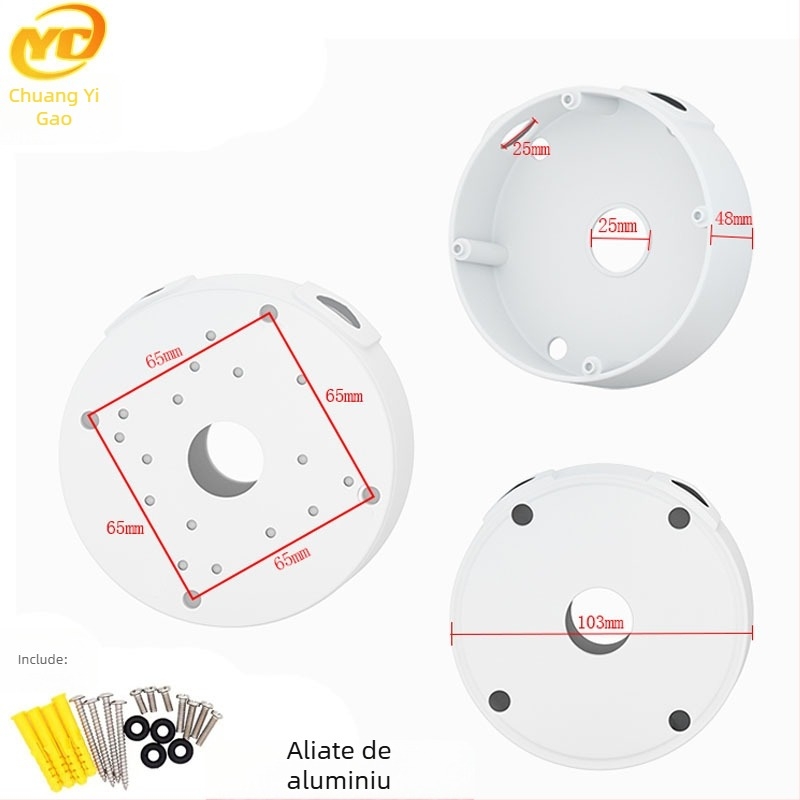 Suport de montaj pe plafon, sferic, din ABS pentru camere de supraveghere, cu placă de bază și cutie pentru gestionarea cablurilor