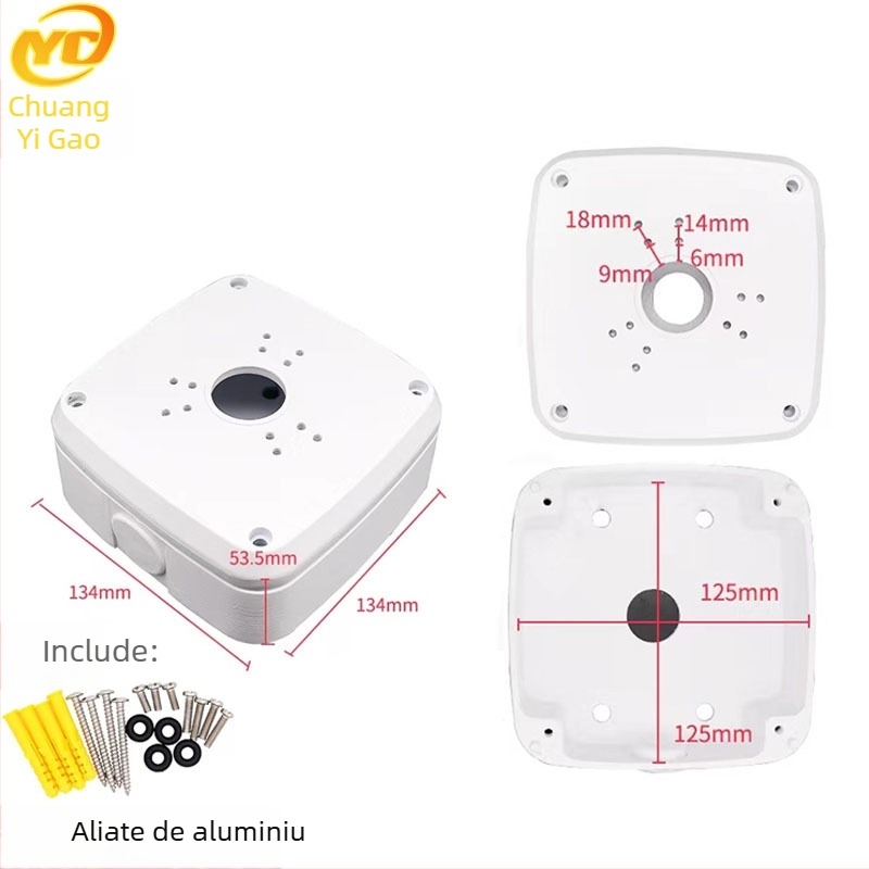 Suport de montaj pe plafon, sferic, din ABS pentru camere de supraveghere, cu placă de bază și cutie pentru gestionarea cablurilor