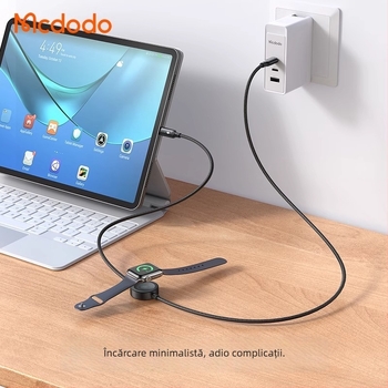 Cablu de încărcare wireless magnetic 2 în 1, 60W, cu conector Type-C, pentru ceasuri și telefoane/tablete