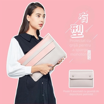 Protecție MacBook cu buzunar intern pentru calculator — exterior PVC, căptușeală din piele sintetică, impermeabilă și rezistentă la uzură