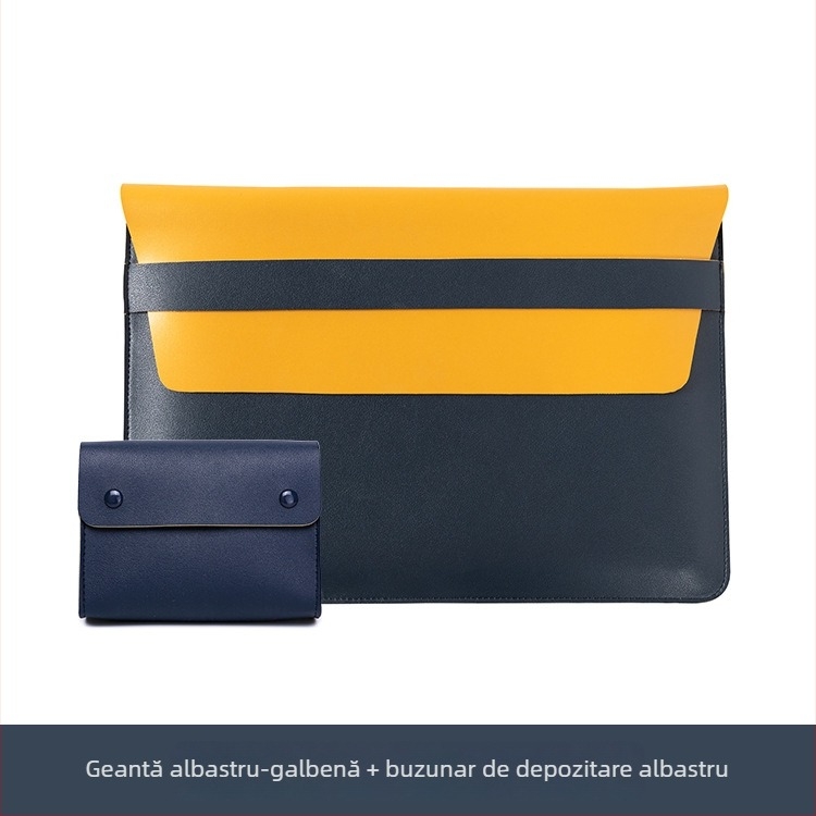 Protecție MacBook cu buzunar intern pentru calculator — exterior PVC, căptușeală din piele sintetică, impermeabilă și rezistentă la uzură