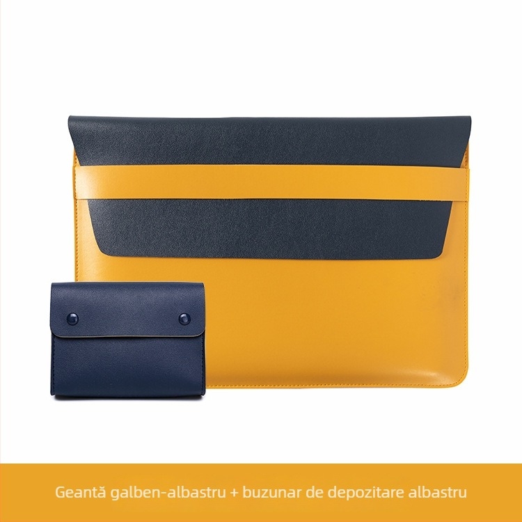 Protecție MacBook cu buzunar intern pentru calculator — exterior PVC, căptușeală din piele sintetică, impermeabilă și rezistentă la uzură