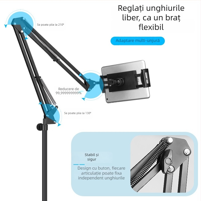 Suport podea pentru tabletă cu braț cantilever — metal, stil simplu, suport pentru telefon, pentru transmisiuni live și cursuri online